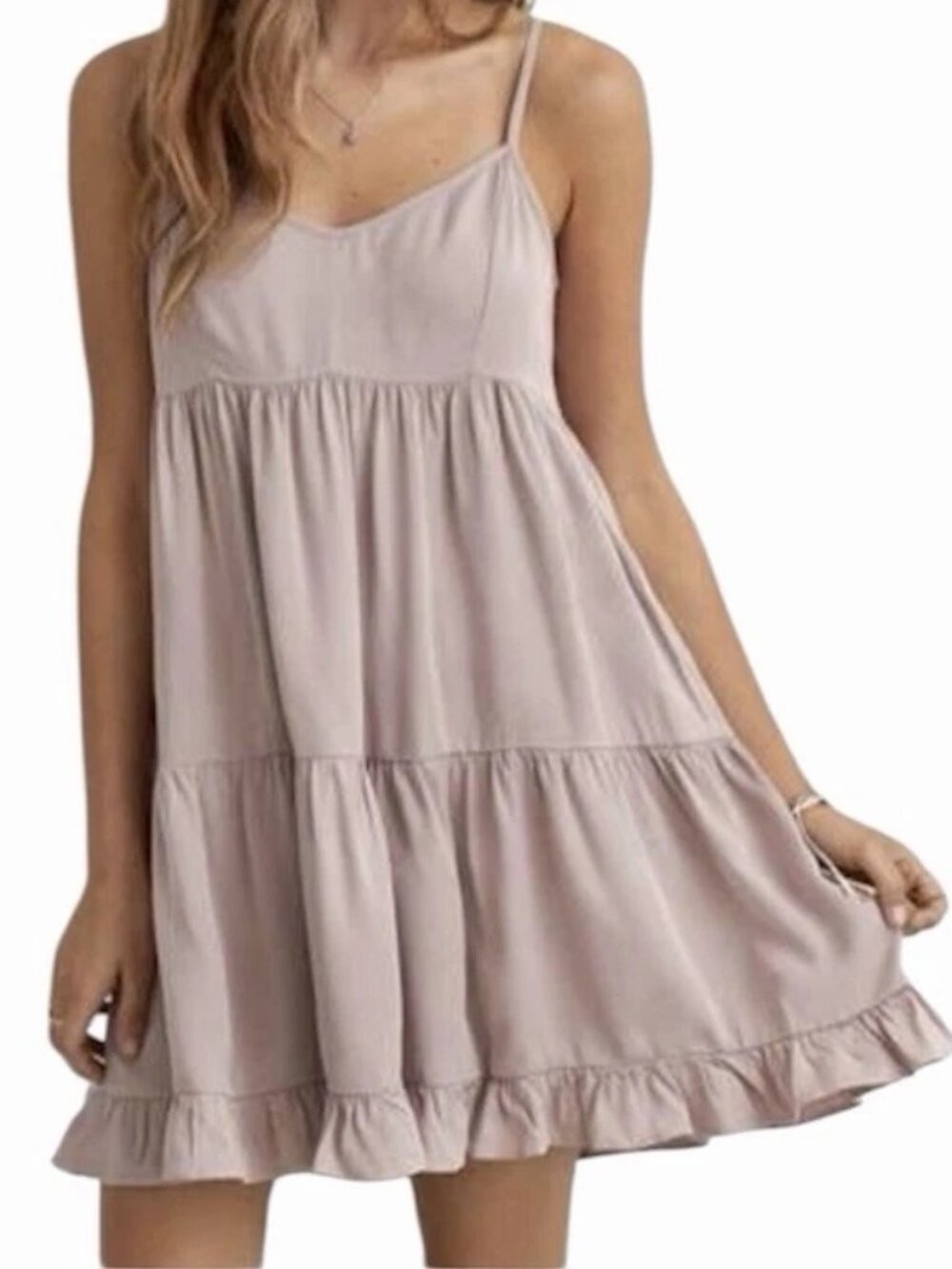 American Eagle Tiered Ruffle Babydoll Mini Dress Dusty Pink Size Large